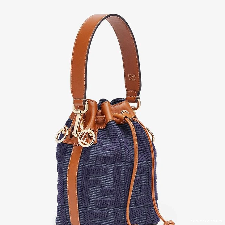 Cheap HOT In FF Fendi Bucket Mini Bag Canvas Tresor Mon Motif Blue 0821